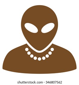 Humanoid vector icon. Style is flat brown symbol, rounded angles, white background.