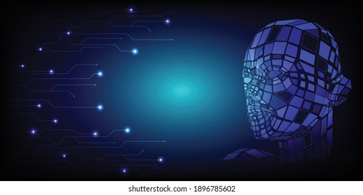 Humanoid visualization artificial intelligence connect with digital computing system.Vector illustrations.