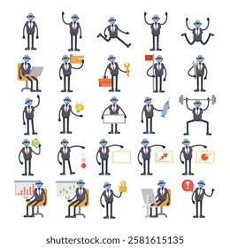 humanoid worker in suit characters set different poses