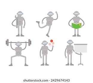 humanoid workers characters in various poses set vector illustration