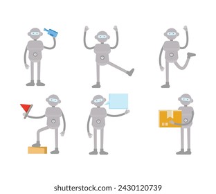 humanoides trabajadores personajes en varias poses conjunto ilustración vectorial