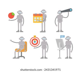 humanoides trabajadores personajes en varias poses conjunto ilustración vectorial