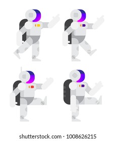 Humanoids, astronauts in cartoon style. Vector Characters. Flat illustration. The character is isolated on a white background. Illustration of androids for advertising, website and print. Mascots.