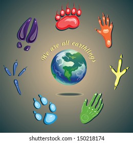 humans and animals footprints. we are all earthlings