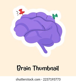 Humans brain with push pins, flat sticker design 