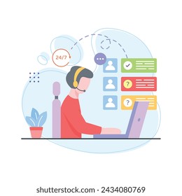 Humans character using headphone showing concept icon of customer care service