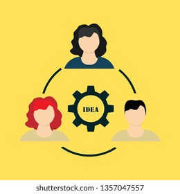 Humans in circle with gear inside icon isolated on white background. Artificial intelligence. Thinking brain sign. Symbol work of brain. Set color icon in circle buttons. Vector Illustration