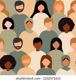 Humans of different gender, ethnicity, and skin color seamless pattern. Multinational community vector flat Illustration.