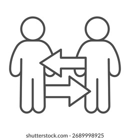 Humans and exchange arrows thin line icon, people concept. Vector graphics. Men sign on white background, outline style icon for mobile or web design