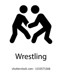 
To humans face to face, in a fighting pose, exhibiting the wrestling icon
