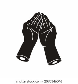 Menschliche Handpalme auf weißem Hintergrund zum Beten mit weißen Linien, die Thumb und Fingern definieren. Handgesture-Flach-Vektorgrafik.