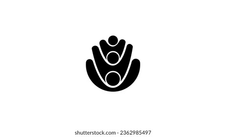 humans hand up, black geomtric vector logo in circle