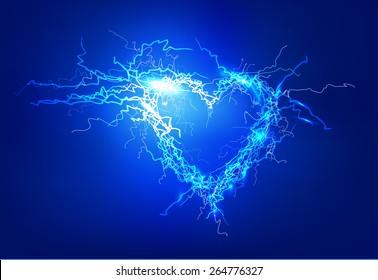 Human's heart. Electric lights effect background.