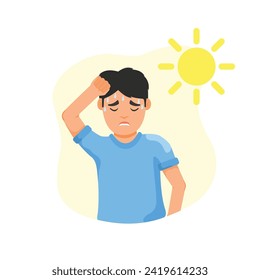 Humans with hot weather and dehydration sweat due to strong sunlight. flat style vector illustration