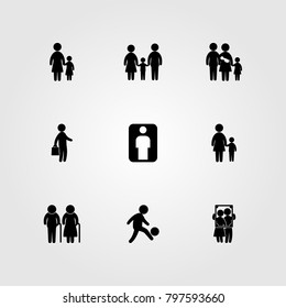Humans icon set vector. baby, love, family and mother with son