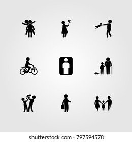 Humans icon set vector. baby, man, two childs playing and grandson