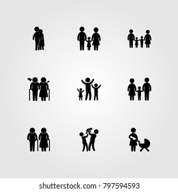 Humans icon set vector. baby, father, couple and elderly