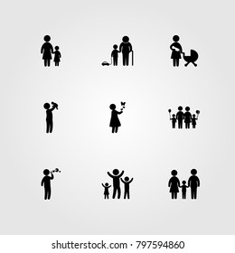 Humans icon set vector. baby, father, girl and mother with baby