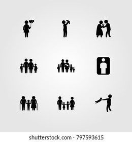 Humans icon set vector. big family, grandfather, family and boy