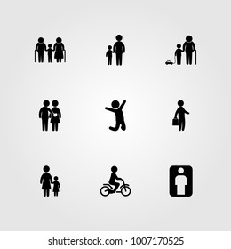 Humans icon set vector. business, child, family and mother and son