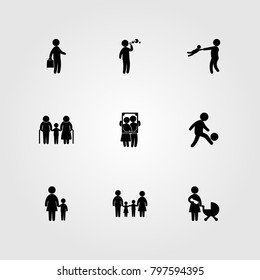 Humans icon set vector. businessman, frame, man and grandfather