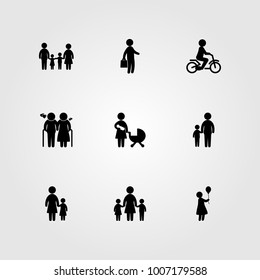 Humans icon set vector. child, father, love and family