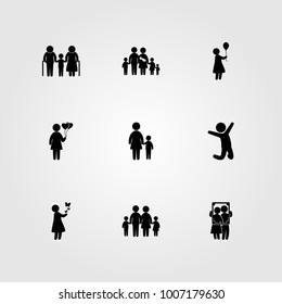 Humans icon set vector. child, grandfather, love and woman