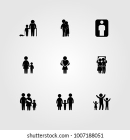 Humans icon set vector. child, mom, people hugging and father