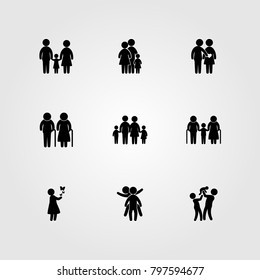Humans icon set vector. childen, grandmother, couple and elderly