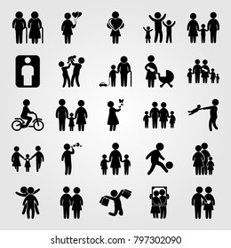 Humans icon set vector. children, daughter, grandfather and frame