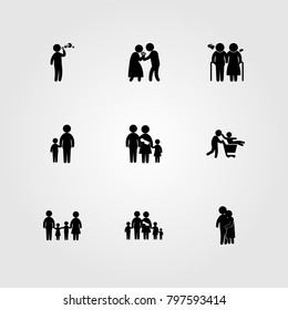 Humans icon set vector. children, woman, hugging and baby