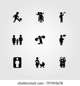 Humans icon set vector. couple, mother, man with bags and baby