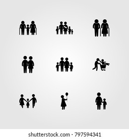 Humans icon set vector. dad, woman with ballon, man and grandfather