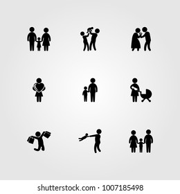 Humans icon set vector. daughter, child, woman with heart and man