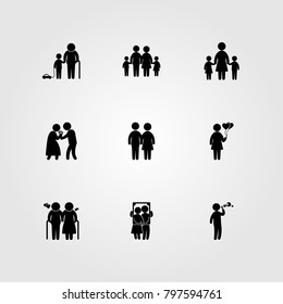 Humans icon set vector. elderly, old man, old woman and portrait