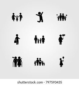 Humans icon set vector. family, woman, love and businessman