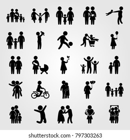 Humans icon set vector. father, love, couple in love and son