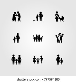 Humans icon set vector. father, grandson, love and woman