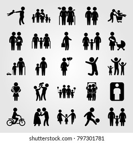 Humans icon set vector. frame, woman with balloons, baby and boy