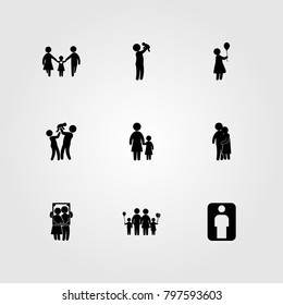 Humans icon set vector. frame, hugging, woman and father