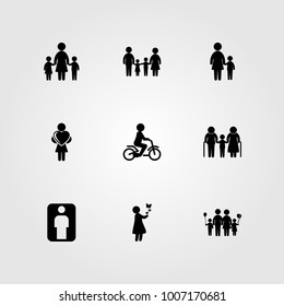 Humans icon set vector. girl, boy, mom and mother with two chields