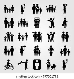 Humans icon set vector. girl, chield, baby girl and woman