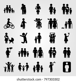Humans icon set vector. girl with butterflies, mother with baby, man and couple