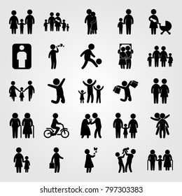Humans icon set vector. girl, man with bags, couple and businessman