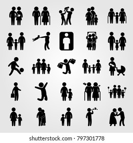 Humans icon set vector. grandfather, daughter, jumping man and elderly