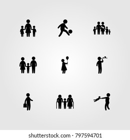 Humans icon set vector. grandfather, grandmother, mother with two chields and child playing