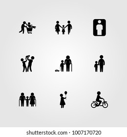 Humans icon set vector. grandmother, woman with ballon, son and father