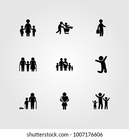 Humans icon set vector. grandmother, mother with two chields, son and jumping man