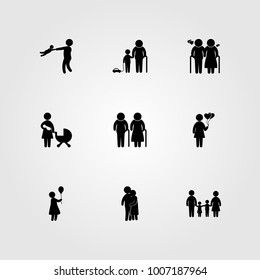 Humans icon set vector. grandson, son, family and mom
