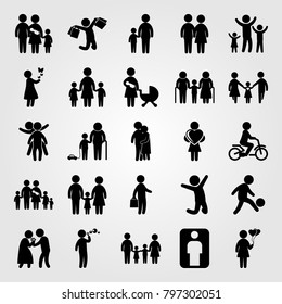 Humans icon set vector. grandson, mother with two chields, baby and child